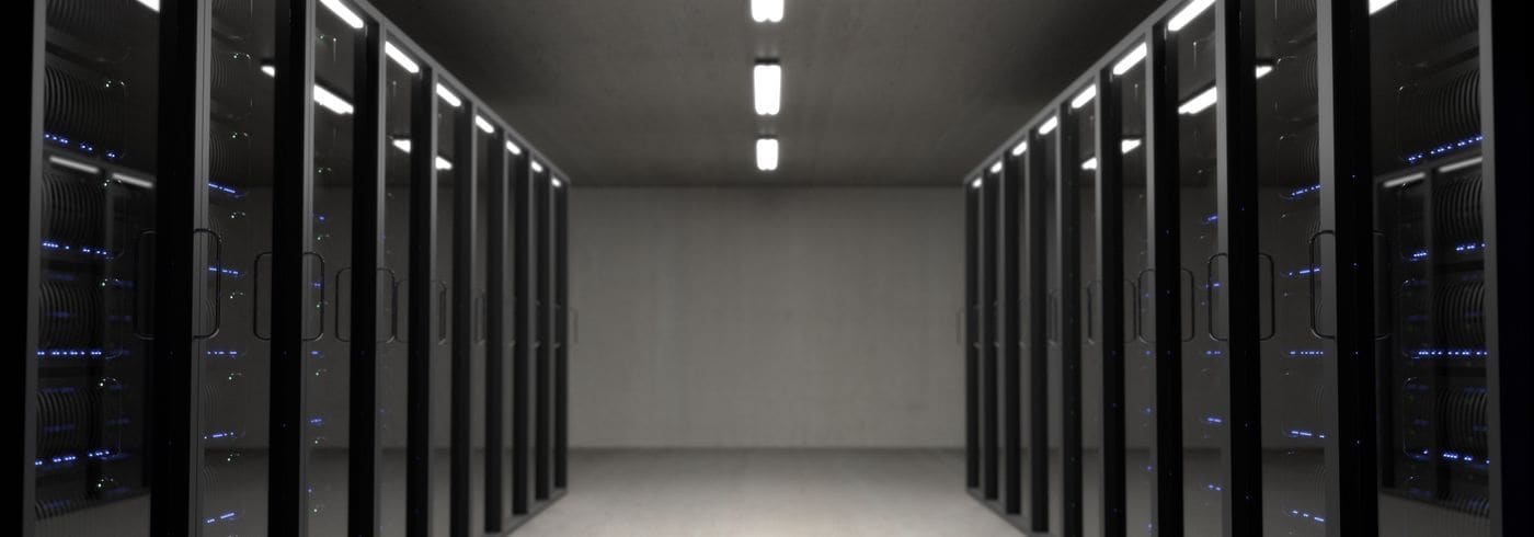 Aisle of server racks in a data centre